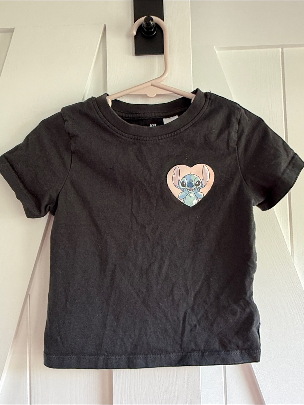 H&M Black Tee with Pink Heart Stitch Graphic